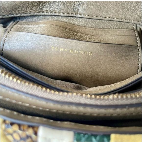 Tory Burch Striped Yellow Green Cream Snakeskin Chain Crossbody Bag - Picture 12 of 16